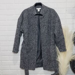 H&M Wool Blend Black and Grey Tie Waist Coat size 6 or Medium